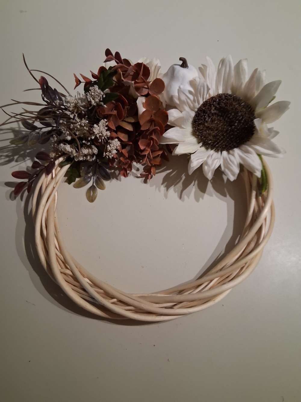 Fall Rust Brown and Cream Sunflower Wreath - Decorative Wall Accent